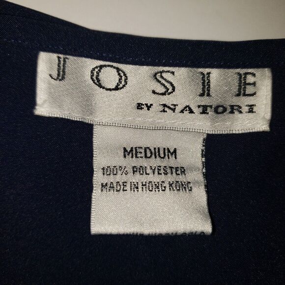Josie By Natori Sleeveless Navy Blue Top Blouse Embroirdered Floral Size Medium - Picture 3 of 5